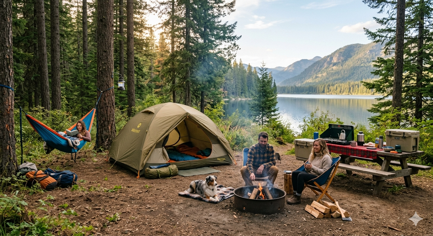 Ultralight camping gear setup