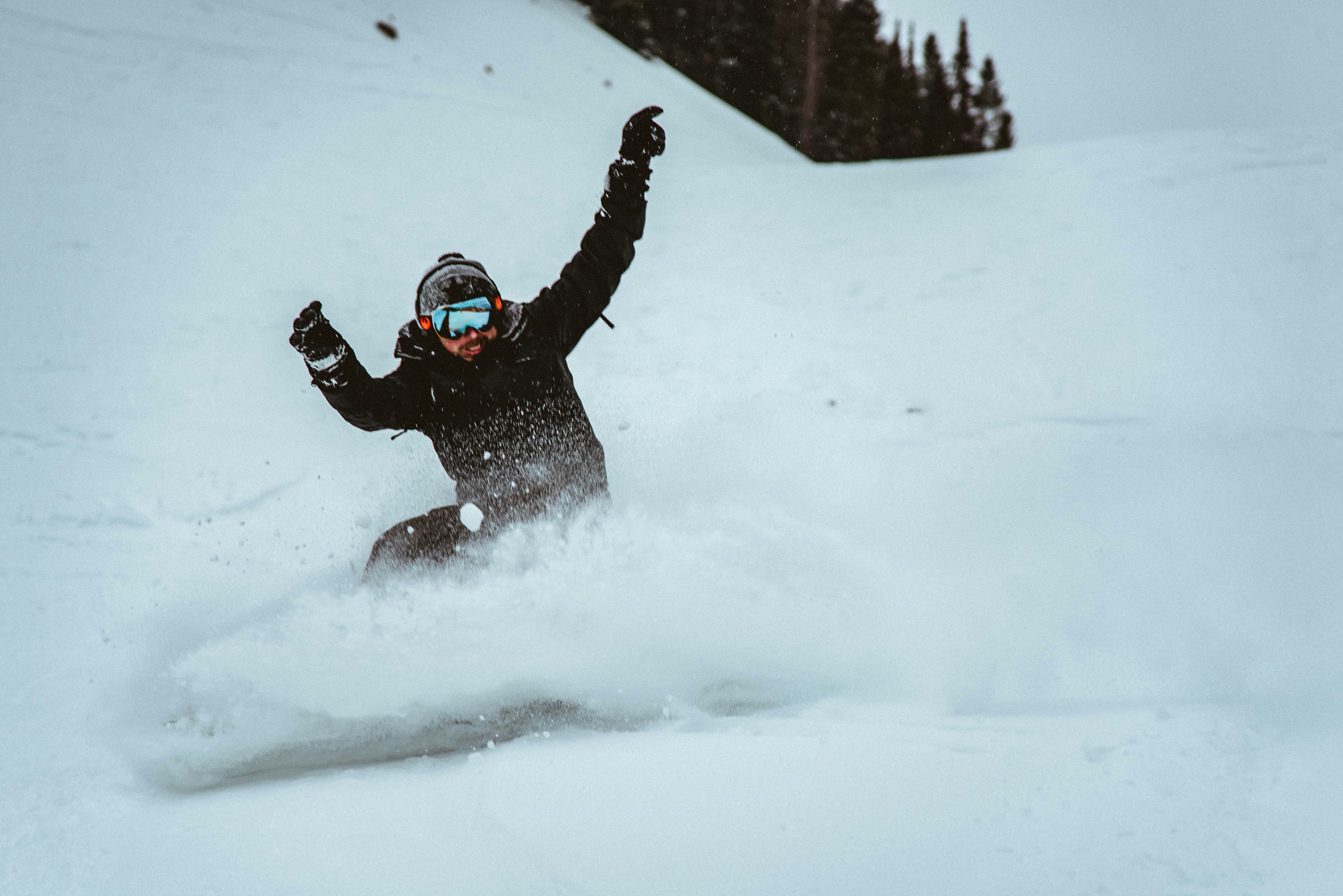 Skiing down powder