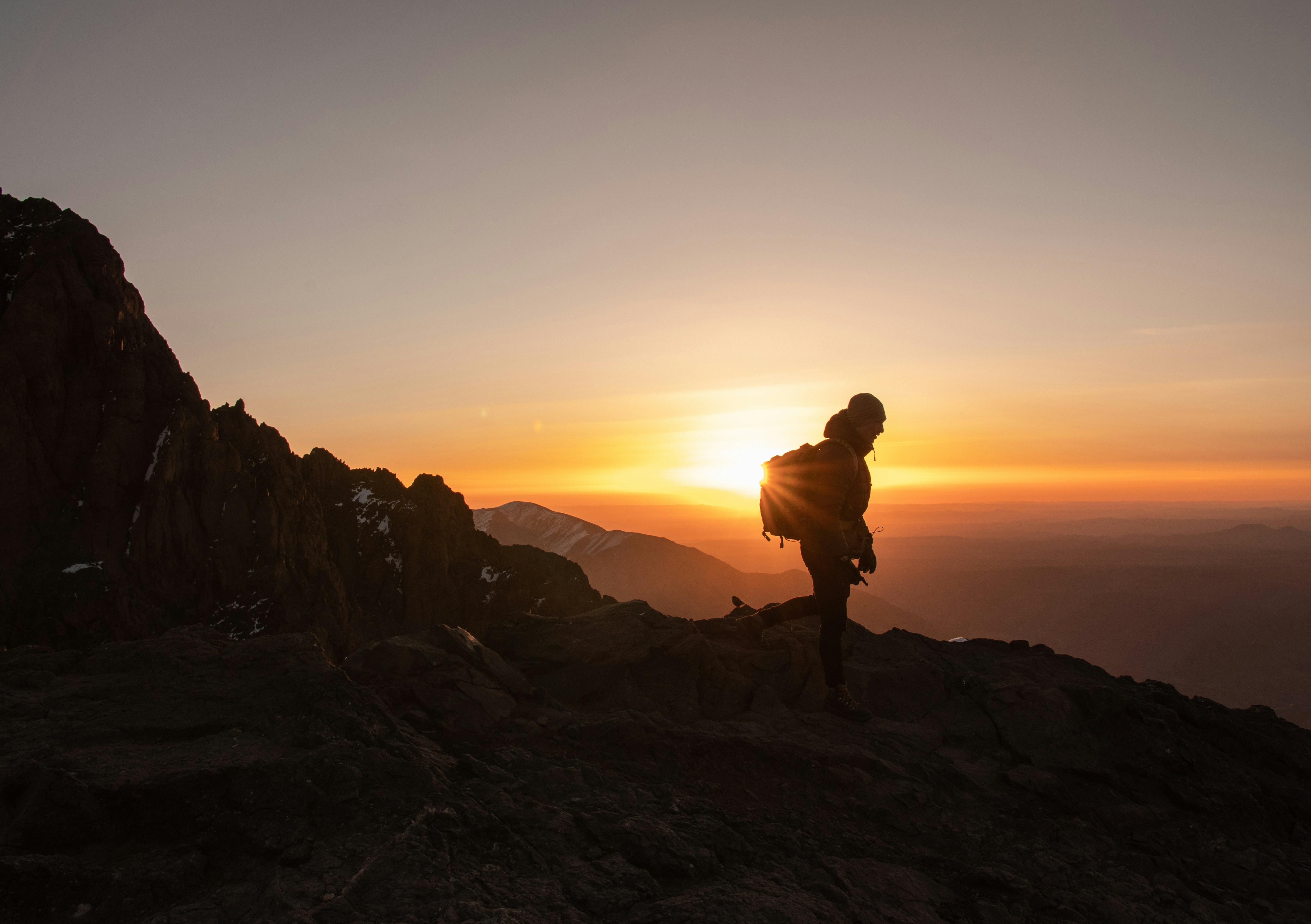 Hiker enjoying sunset view